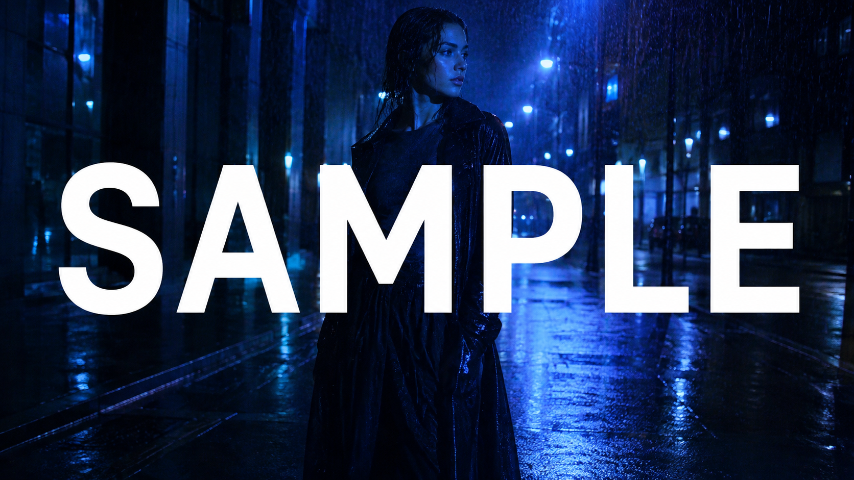 Rain-lit figure in a city at night — sample visual
